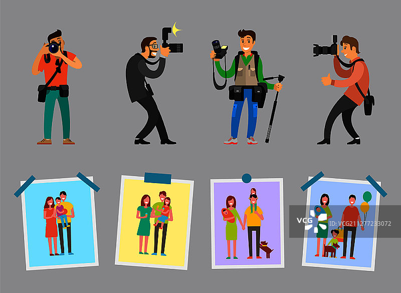 家庭摄影师及其工作室作品矢量图。从我们的专业团队中选择最佳摄影师。父母与孩子照片素材图片素材