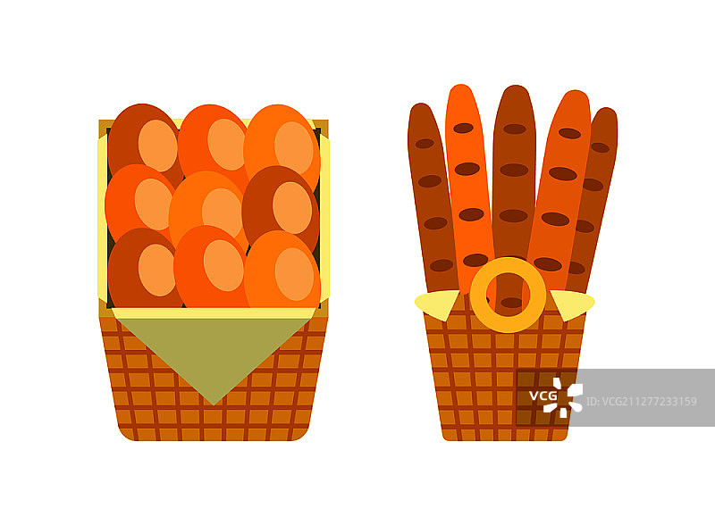 木篮里的法棍和面包矢量图图片素材