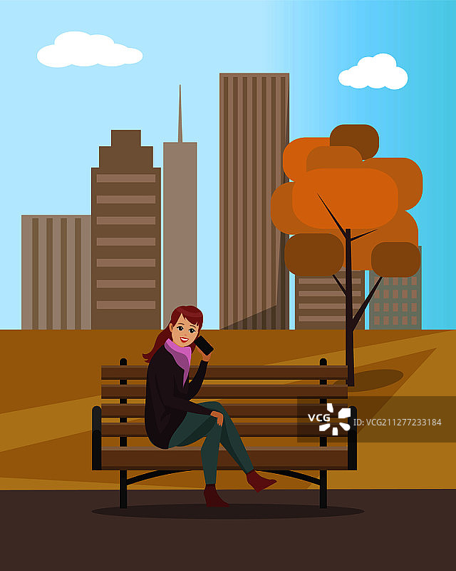 坐在木凳上用手机交谈的女人矢量图图片素材