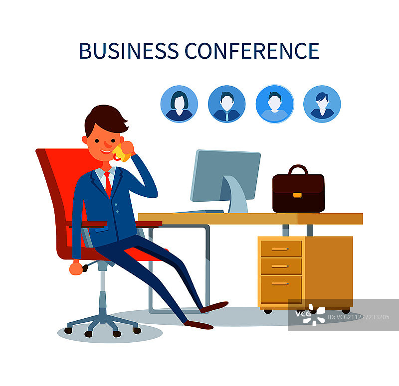 商务会议：男人用电话交谈图标矢量图图片素材