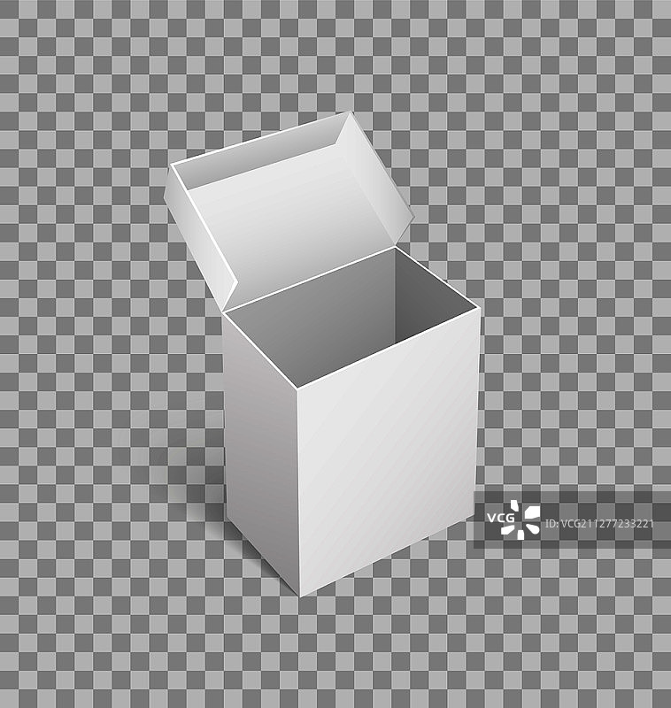 透明背景上的包装纸箱容器孤立图标矢量图。用于存储和运输的打开的空纸板箱，货物和产品的运输。图片素材