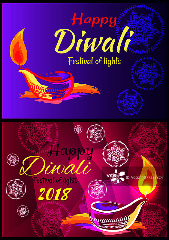 排灯节灯光节2018海报，用曼陀罗和蜡烛装饰，浅色背景。节日祝贺矢量插图。排灯节灯光节2018海报矢量图片素材