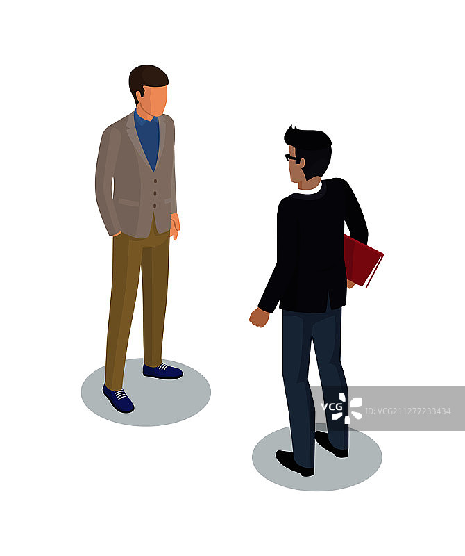 商务人士和客户3D等距图标集合：拿着红色文件夹的专业人士，老板和员工的会议场景。客户支持独立矢量图。商务人士和客户集合矢量图图片素材