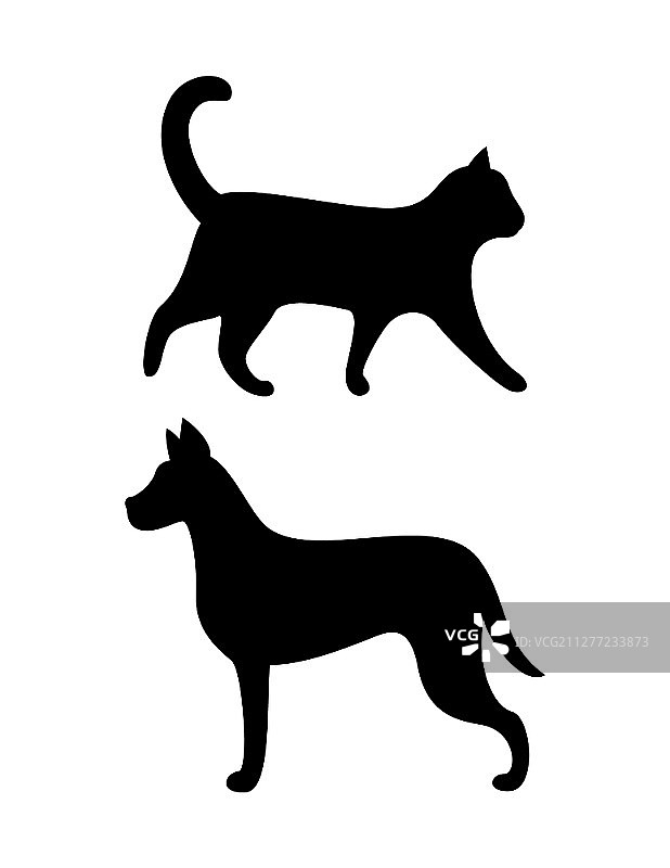 黑狗和猫剪影矢量图：犬类动物图标图片素材