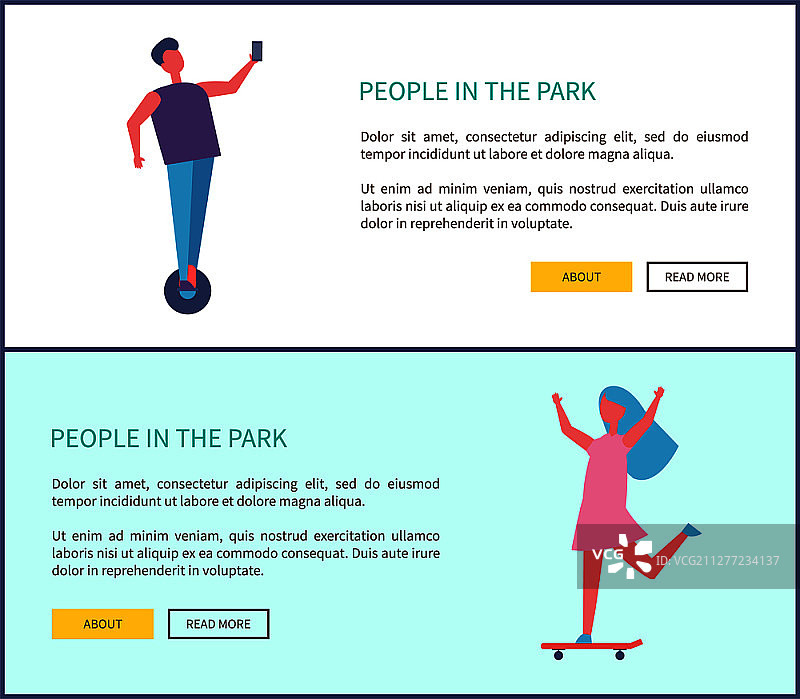 公园里的人们：男子赛格威，女子滑板，儿童玩滑板图片素材