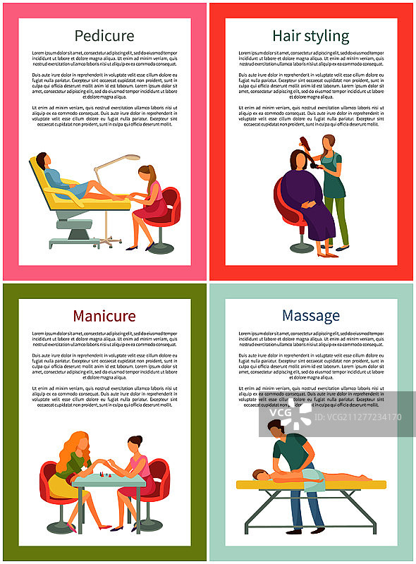 足部护理、按摩和美甲海报矢量图图片素材