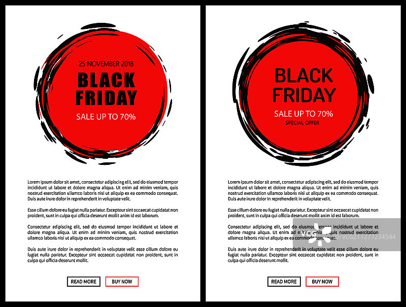 黑色星期五价格标签模板，11月25日大促销矢量折扣圆形徽章，网站页面上的草图框架，按钮，70%折扣图片素材