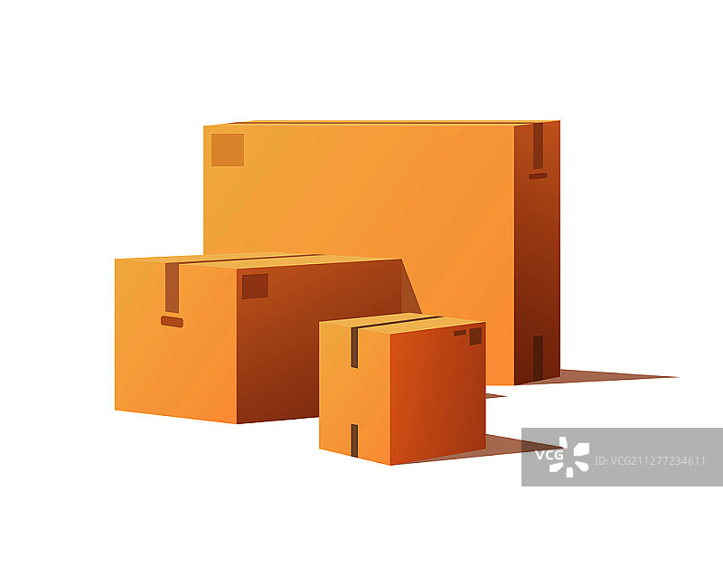 封闭的盒子样机，商品交付和存储的邮政容器，包装设计。带胶带的包裹3D等距图标矢量图。封闭的盒子样机，交付的邮政容器图片素材