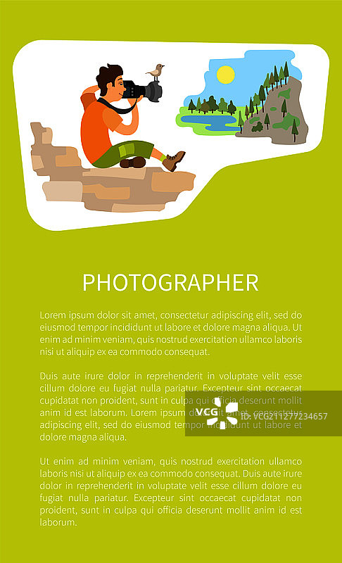 摄影师拍摄照片，摄影器材。摄影记者坐在石头上拍摄山景图片素材