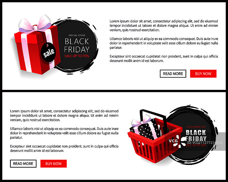 黑色星期五促销活动网页模板，含购物车和礼品盒矢量素材图片素材