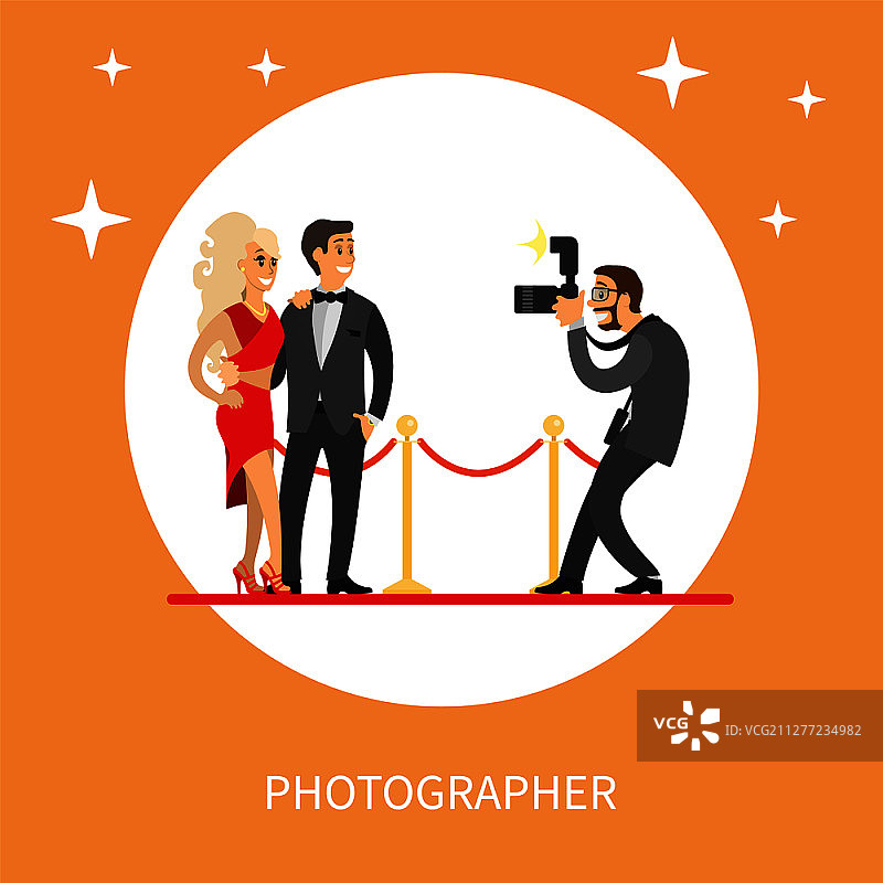 摄影师在红地毯上拍摄受欢迎的电影明星或歌手。名人夫妇走在红地毯上，记者拍摄名人。摄影师拍摄受欢迎的电影明星图片素材