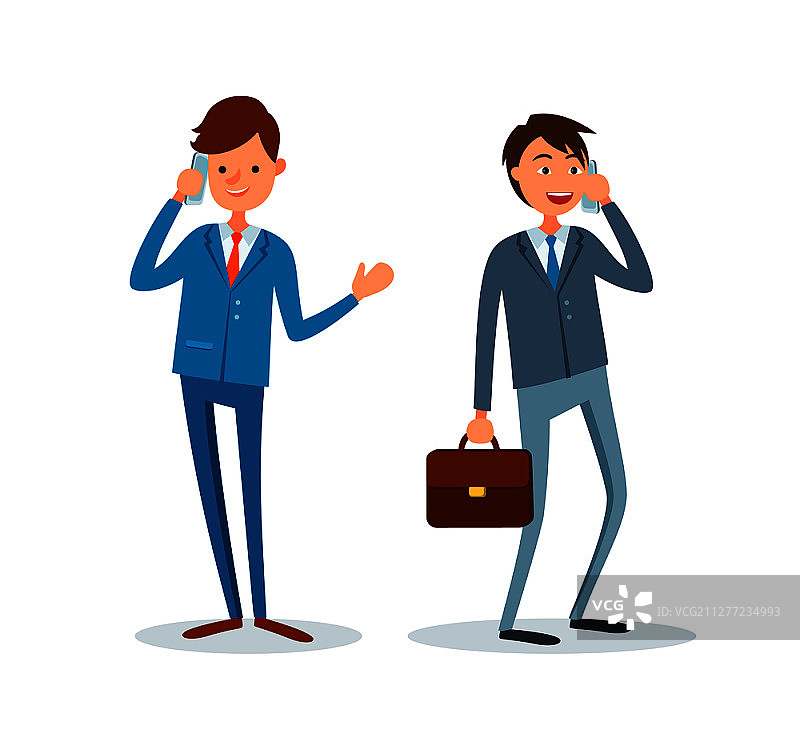 顾问工作中接听商务电话，商人用手机与客户交谈矢量图。员工忙于工作，老板解决问题，高管图片素材
