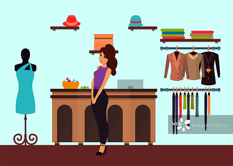 女人在购物中心服装店购物矢量图图片素材