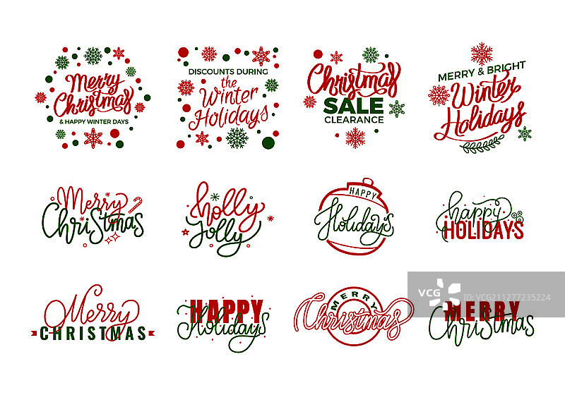 节日快乐，圣诞快乐，欢乐的手绘涂鸦文字。圣诞促销广告、贺卡和创意明信片设计，矢量素材。节日快乐圣诞快乐欢乐文字图片素材