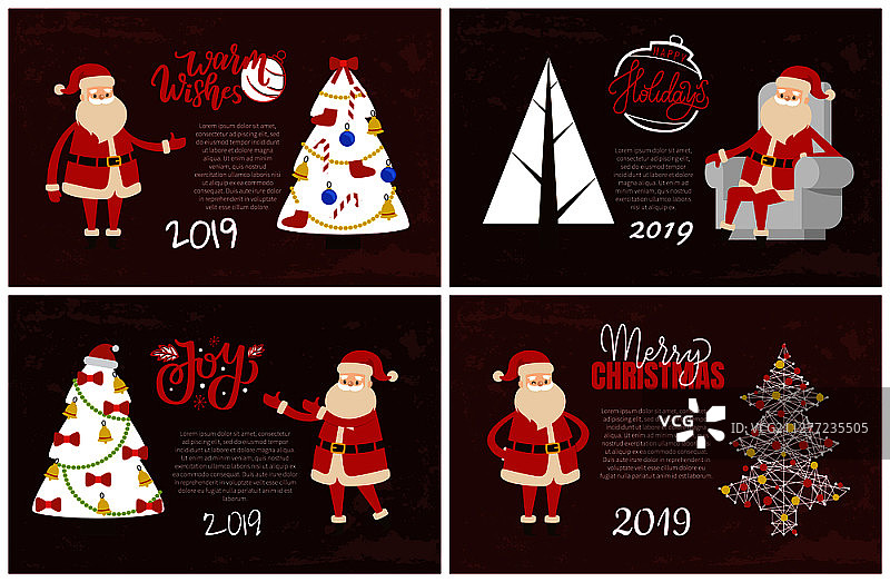 2019新年节日贺卡矢量图样板（圣诞树、圣诞老人）图片素材
