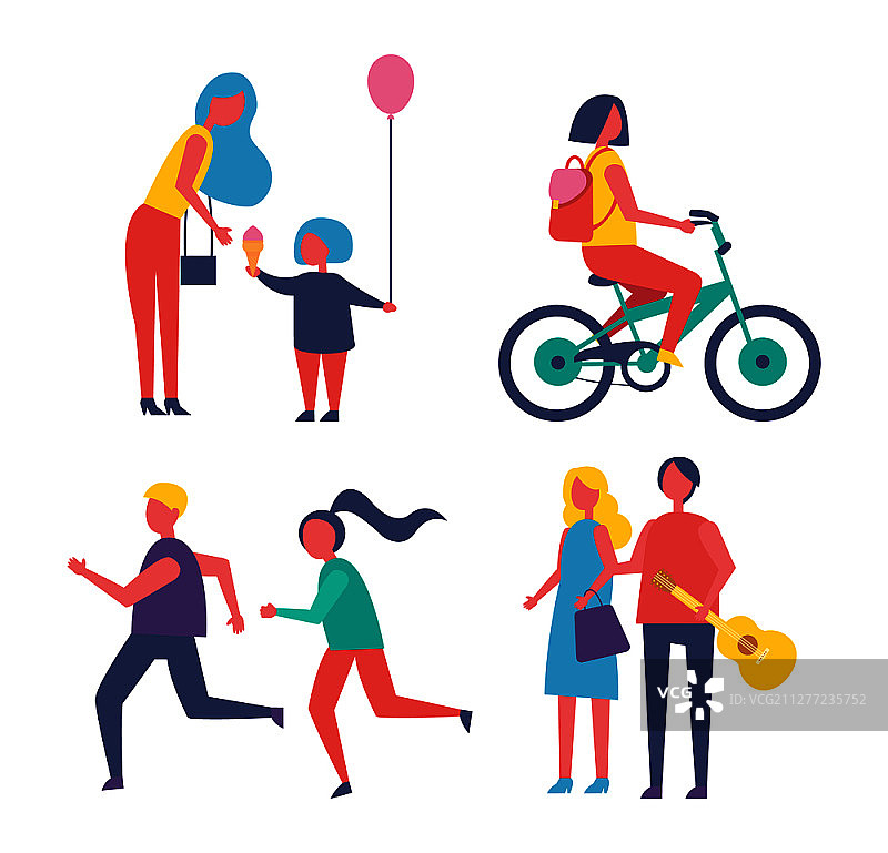 公园里休闲的人们卡通矢量图图片素材