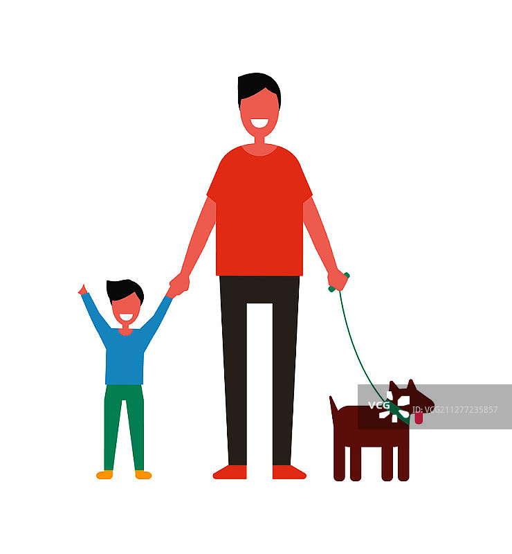 父子与狗玩耍矢量图图片素材