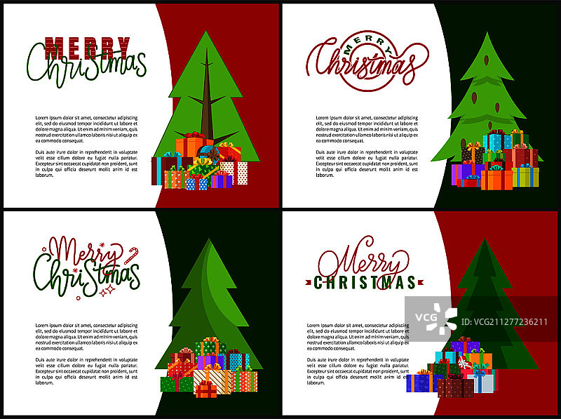圣诞节贺卡与圣诞树和礼品盒，新年云杉下的礼物，带有文本区域的传单或邀请函图片素材