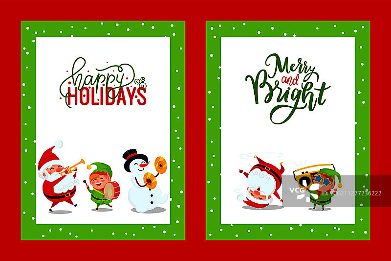 圣诞老人、雪人、精灵节日贺卡图片素材