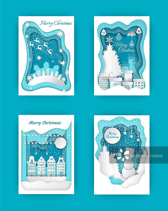 圣诞节剪纸雪人松木矢量图图片素材