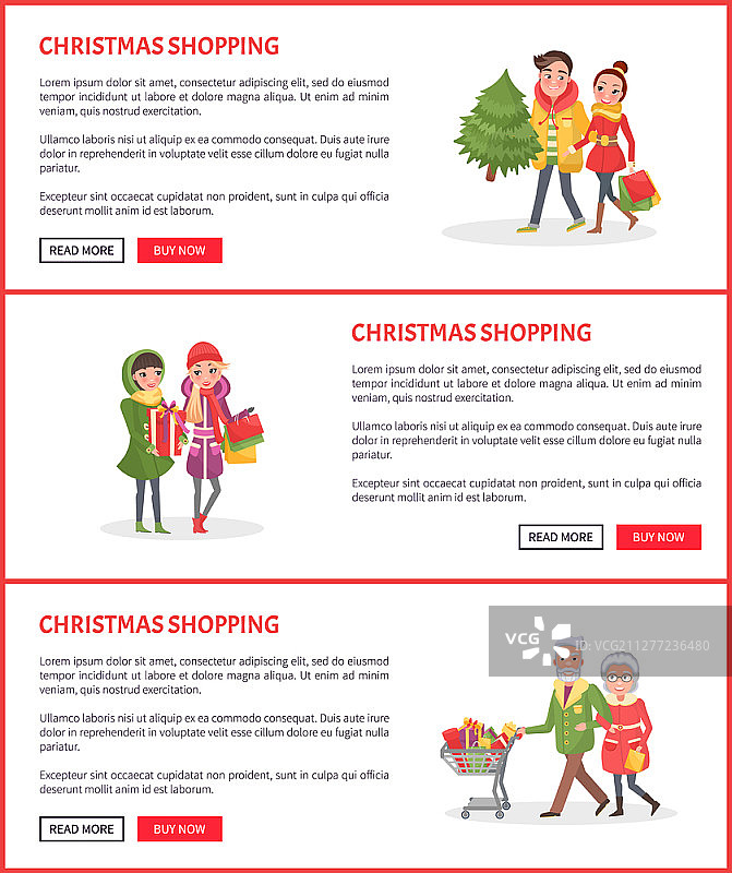 圣诞节购物：人们在常青树网页上购买礼物，老年人拉着购物车准备节日图片素材