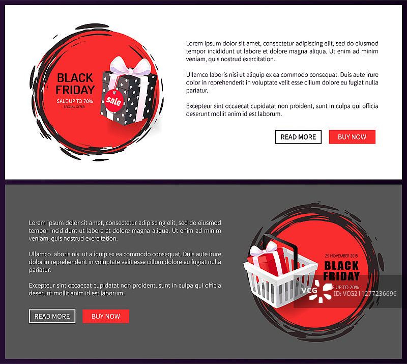 黑色星期五促销，高达70%折扣标签，带礼品盒的购物车图片素材