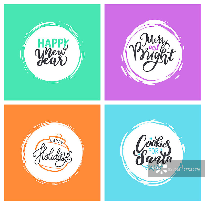 新年快乐祝福语，圣诞花环装饰矢量图图片素材