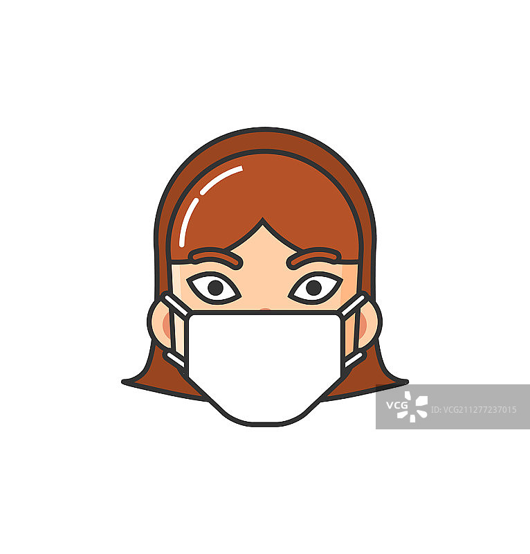戴口罩的女性图标，白色背景上的过敏者隔离插图。疾病和病症概念矢量图图片素材