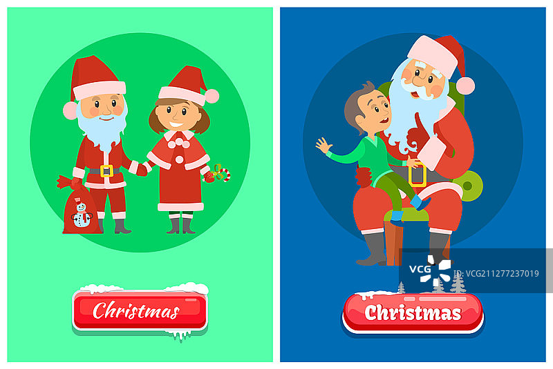 圣诞老人雪孩子圣诞贺卡矢量图图片素材