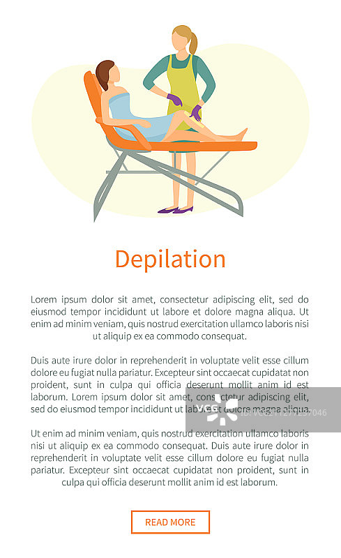 脱毛网页海报：女人躺在椅子上，美容师进行蜜蜡或糖脱毛腿部护理。去除多余毛发，展现完美肌肤的流程。脱毛海报：女人躺在美容师椅子上图片素材