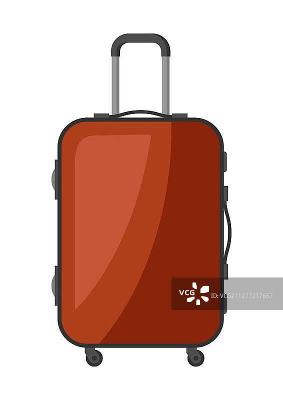带轮棕色塑料手提箱，旅行插图或图标图片素材