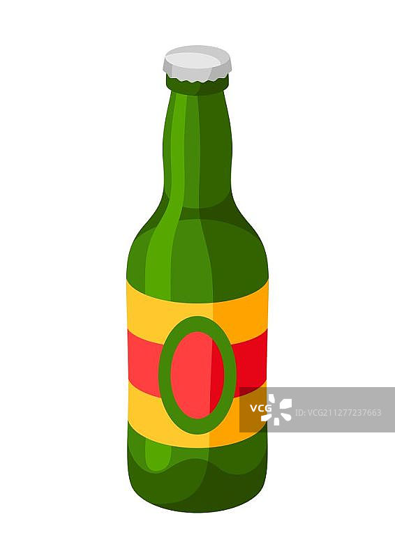 带瓶盖的绿色玻璃瓶：啤酒节元素图片素材