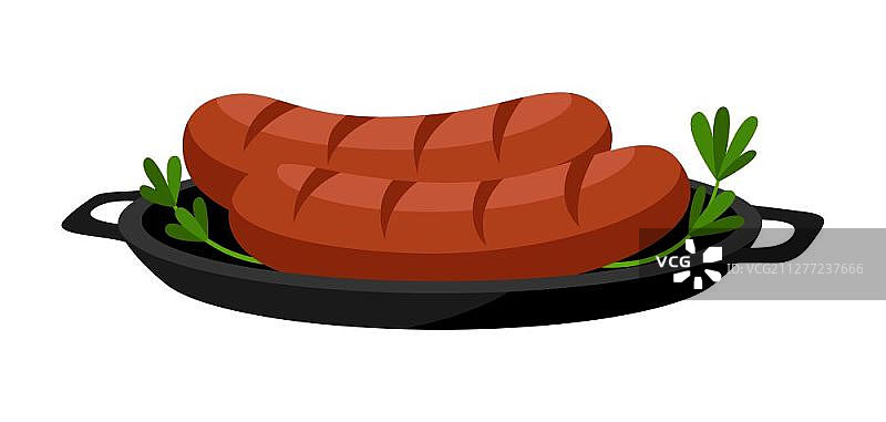 平底锅里的煎香肠（含德国啤酒节元素）图片素材