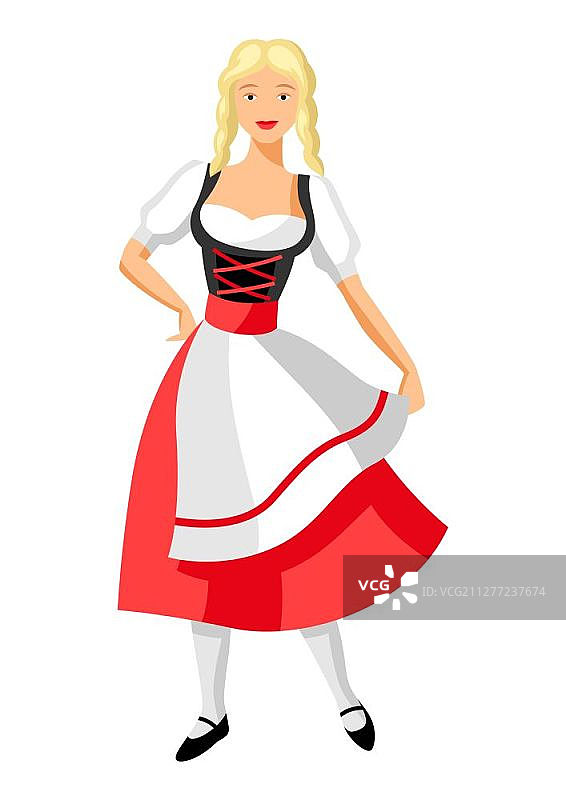 穿着德国民族服装的女孩（慕尼黑啤酒节插画）图片素材