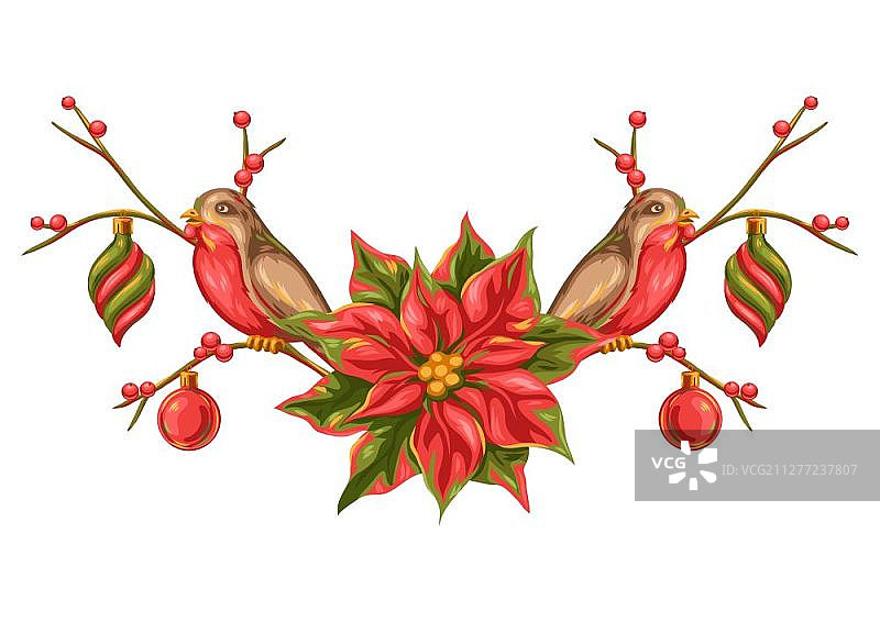 圣诞节装饰设计，复古风格节日插画图片素材