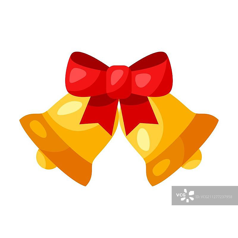 带蝴蝶结的金铃铛扁平图标插画图片素材