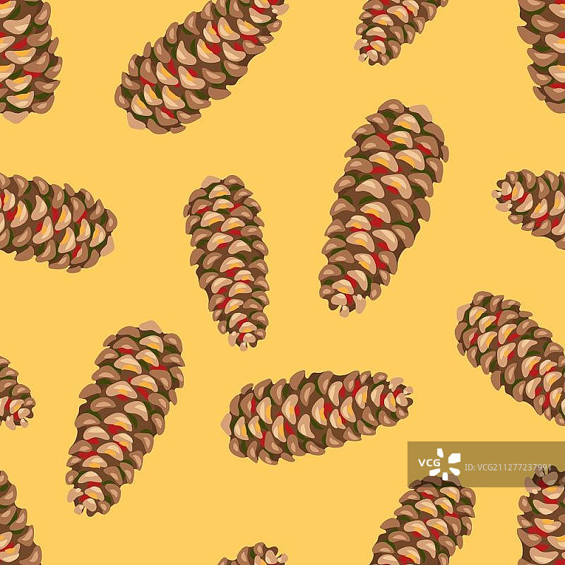 冷杉球果无缝图案。复古风格手绘背景。冷杉球果无缝图案图片素材