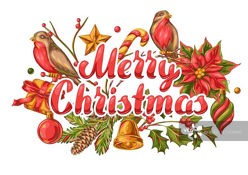 圣诞节邀请函或贺卡。复古风格的节日插画图片素材