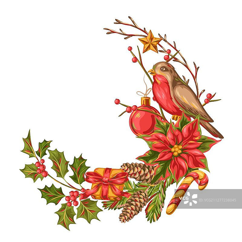 圣诞节装饰设计，复古风格节日插画图片素材