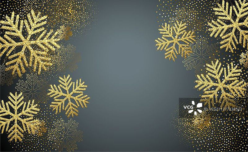 带有金色雪花和金色闪粉的矢量圣诞卡片图片素材