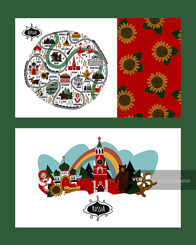 俄罗斯文化、建筑、艺术、传统、自然风光矢量图图片素材