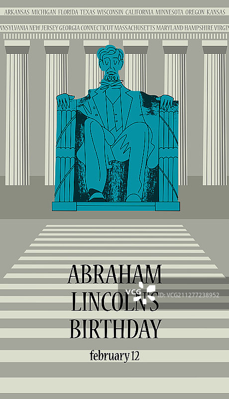 亚伯拉罕·林肯雕像，华盛顿特区林肯纪念堂矢量海报图片素材