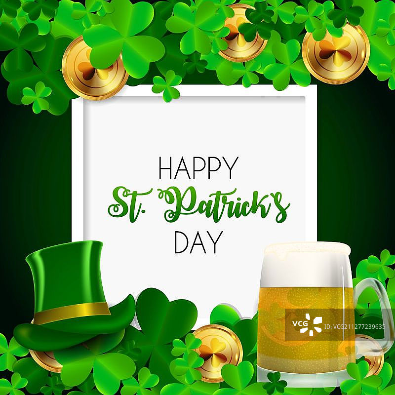 快乐圣帕特里克节背景与三叶草叶子矢量素材图片素材