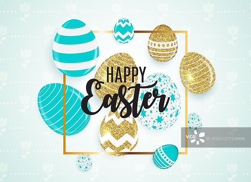 复活节快乐可爱彩蛋背景矢量插画图片素材
