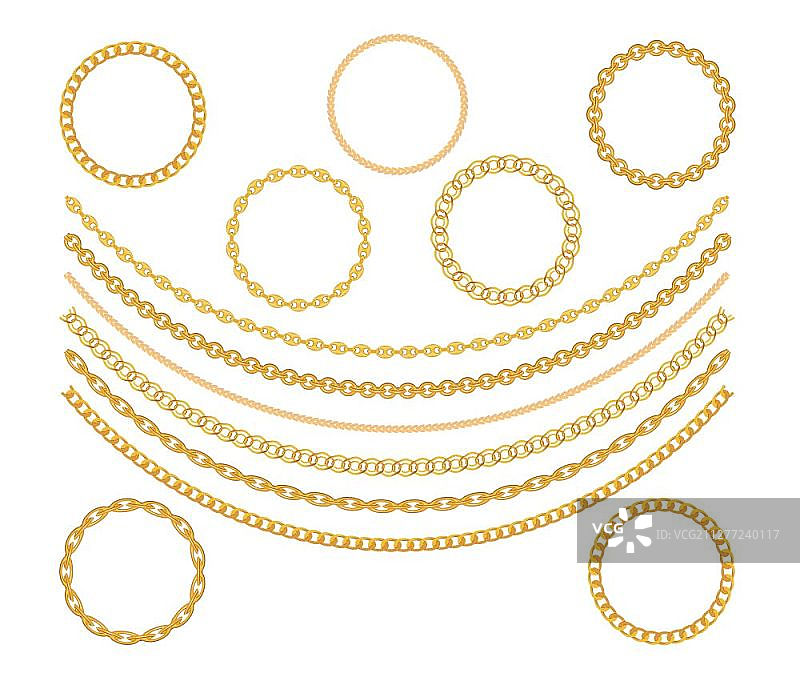 白色背景上的金色链条珠宝矢量插画图片素材