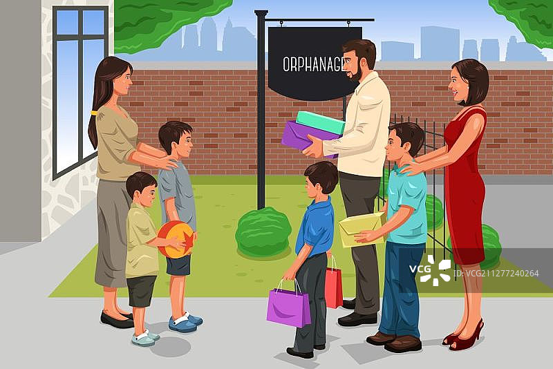 家庭向孤儿院捐赠的矢量图图片素材