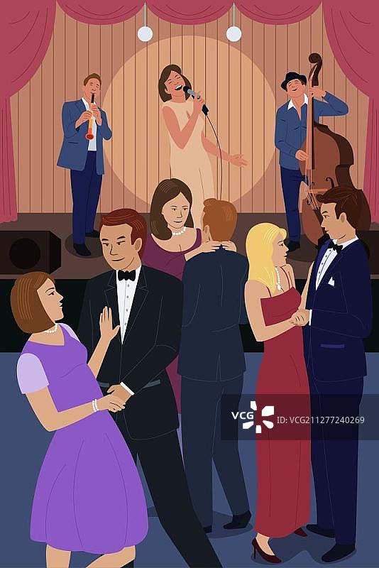 爵士夜总会跳舞的人们的矢量插图图片素材