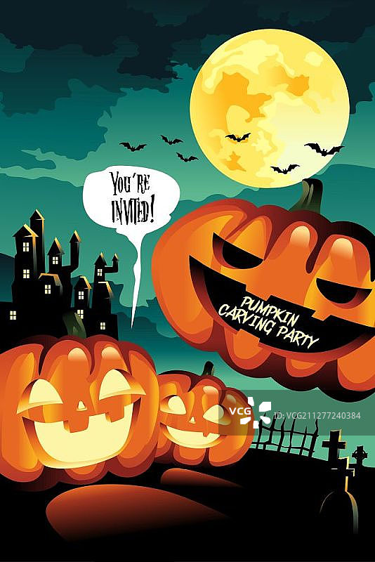 万圣节雕刻派对背景设计的矢量插图图片素材