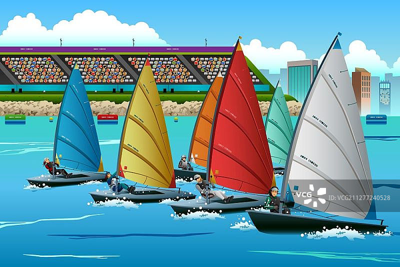 参加体育比赛系列赛的水手运动员矢量插画图片素材