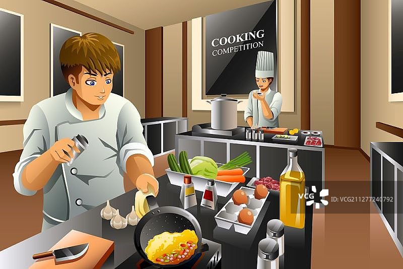 厨师烹饪比赛矢量插画图片素材